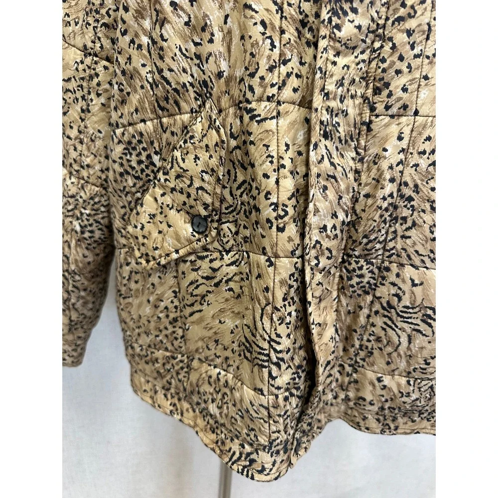 Clio Vintage 90s Quilted Jacket Medium Tan Vintage Animal Print Silk Puffer Coat - Picture 11 of 16